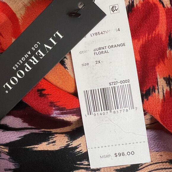 Liverpool Los Angeles Blouse 2X Orange Multicolor Button Up Long Sleeve Autumn - Picture 7 of 7